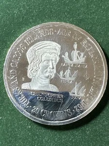 TURKS and CAICOS Islands 1975 Silver .925 Coin 20 Crowns Age of Exploration - Picture 1 of 10