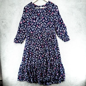 Gap Dress Women Size M Blue Colorful Floral 100% Rayon Long Sleeves - Picture 1 of 18