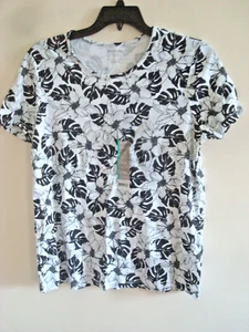 Ladies Black & White Floral Top Size XL Cotton NEW - Picture 1 of 2