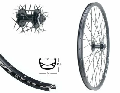 BÄRWINKELS Vorderrad 26 Zoll Disc MTB schwarz Hohlkammerfelge 6 Loch Scheibenbremse Laufrad