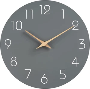 Wall Clock 8 Inch Gray Battery Operated Silent Non Ticking Simple Modern Wood Cl - Picture 1 of 12