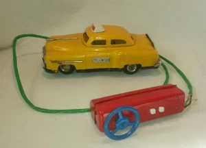 ☆ VINTAGE RARE BATTERY OPERATED RC PRESSED STEEL YELLOW CAB TAXI LINE MAR TOYS - Picture 1 of 12
