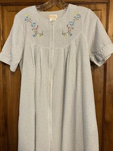 Barbizon Patio Dress Muu Muu House Dress Small Blue Pockets Zip Seesucker Pocket - Picture 1 of 10