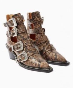 BRAND NEW TOPSHOP MAGIC SNAKE LEATHER BUCKLE WESTERN BOOT UK SZ 5 38 RRP £85 - Picture 1 of 3