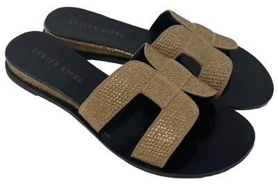 Sandalias Judith Ripka doradas con estrás talla 7 para mujer brillantes planas Sloane NUEVAS Foto 1 de 4