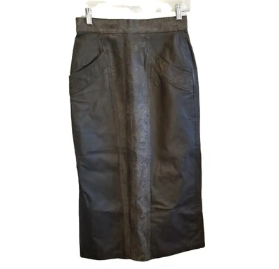 Винтажная темно-серая кожаная замшевая юбка миди с карманами на подкладке размер 4 - Изображение 1 из 4