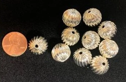 Dije espaciador de cuentas de bola Bali acanalado redondo placa de plata de ley 10 piezas hallazgo 6937 Foto 1 de 1