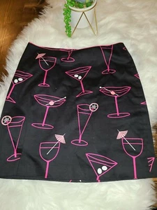 NUEVA Falda Retro de Vidrio para Bebida de Cóctel Negra Rosa Talla 8 por Randi M Estilo Años 60 - Imagen 1 de 6