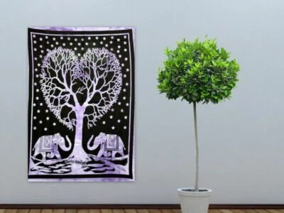 Tapestry Purple Tree Elephant Bohemian Cotton WallHanging Hippie Poster Tapestry - Image 1 of 2