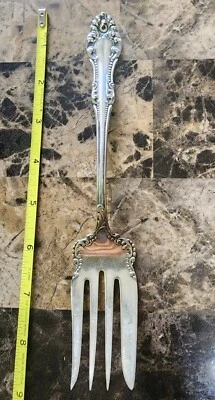 👍WMA ROGERS ANTIGUO c1898! CARLTON PLATEADO CARNE GRANDE🥩 TENEDOR PARA SERVIR  Foto 1 de 4