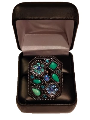 NOVO COM ETIQUETAS AZUL VERDE FALSO PEDRA TURQUESA TOM PRATA METAL TAMANHO ÚNICO WESTERN BOHO - Imagem 1 de 2