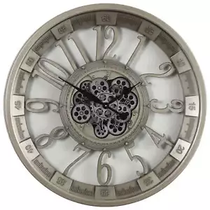 NEW Maurice Industrial Silver Metal Moving Gears Wall Clock, 80cm - Picture 1 of 6