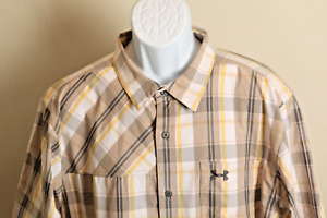 Under Armour Men's khaki, yellow & white short sleeve fishing hiking shirt 2XL
