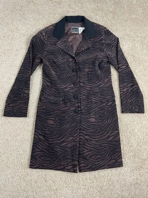 Abrigo Vintage Nina Leonard Lennie Mujer Talla 10 Cuello Estampado Cebra Marrón Foto 1 de 4