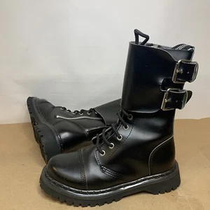 Demonia Leather Zip Up Lace Up Combat Boots Buckles Women’s Sz 6 - Black - Picture 1 of 13