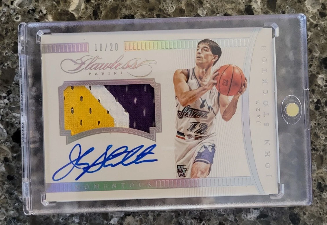 2014 FLAWLESS JOHN STOCKTON GAME USED PATCH AUTO #D 18/20 UTAH JAZZ!