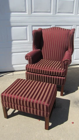 Ethan Allen Wingback Chair and Ottoman Designer Cover