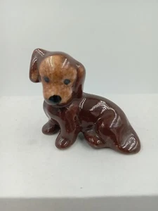 Small Chalkwear Brown Basset Hound Puppy Dog Figurine Glazed  3"× 1" Vintage  - Picture 1 of 8