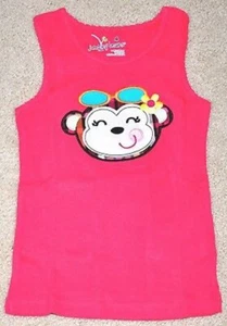 Girl Monkey Appliqued Tank Top T Shirt T-shirt Tee Cotton Ribbed Blouse Size 4 - Picture 1 of 1