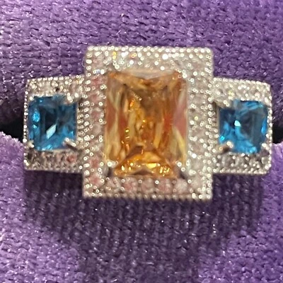 Anillo Bomba Fiesta RBP Morganita y Topacio Azul Océano Talla 6 Nuevo Sin Etiquetas Foto 1 de 3