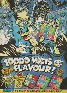 Publicidad impresa artística de monstruo Frankenstein caramelo nerds vintage de la década de 1980 - Imagen 1 de 1