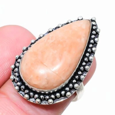 Anillo de joyería de plata de ley 925 con piedras preciosas de aventurina naranja talla 7 E435 Foto 1 de 4