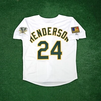 Rickey Henderson 1994 Oakland Athletics 125 aniversario Jersey blanco para hombre Home Foto 1 de 4