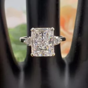 RARE 4.50 Ct Certified Radiant Cut Off White Diamond 925 Silver Ring Great Shine - Picture 1 of 8