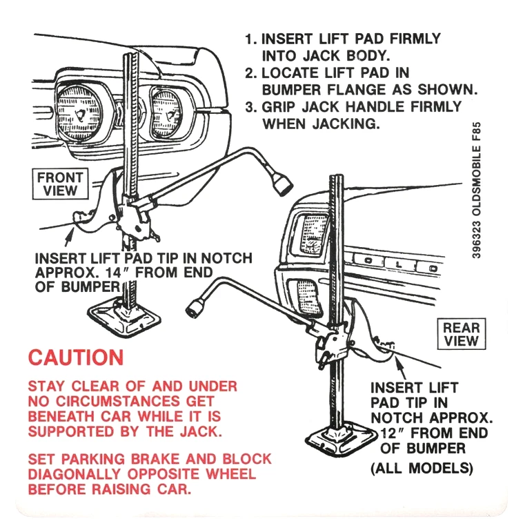 Calcomanía de instrucciones de elevación para Oldsmobile Cutlass 1967 y modelos 442 GM#396323 Foto 1 de 4