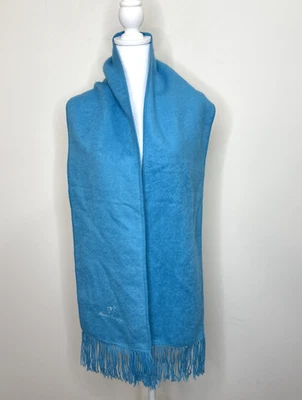 Alpaca Camargo Scarf Blue Alpaca Fur Long Fringe Unisex 67" x 9" Embroidered - Image 1 of 4