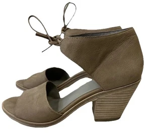 EILEEN FISHER Ann Ankle Tie Sandal Chunky Heel Earth Leather Size 6.5 boho chic - Picture 1 of 11