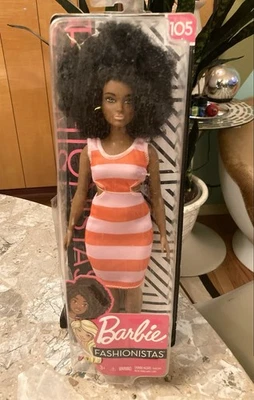 Barbie Fashionistas 105 Curvy African American Ebony Black Afro Beauty  Doll - Image 1 of 4