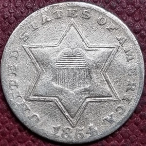 1854 Three Cent Piece 3c Silver Trime Higher Grade XF #96638 - Picture 1 of 2
