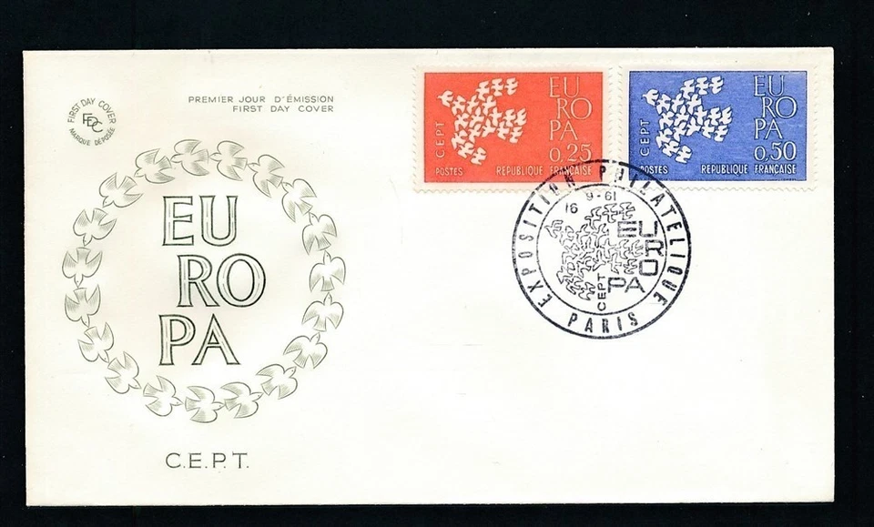 D455644 Austria FDC Europa CEPT 1961 19 Doves Flying as One - Image 1 of 1