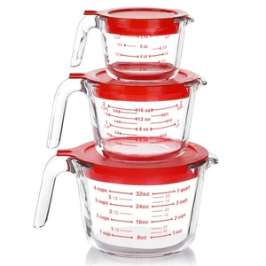 Set 6 Pezzi Misurini in Vetro con Coperchi, 1 Tazza, 2 Tazze, 4 Tazze Brocche di Misurazione... - Foto 1 di 7