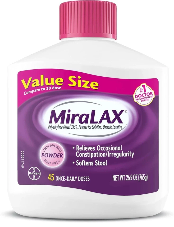 Polvo laxante MiraLAX 45 días - 26,9 OZ - tamaño económico - CADUCIDAD: 01/2027 Foto 1 de 1