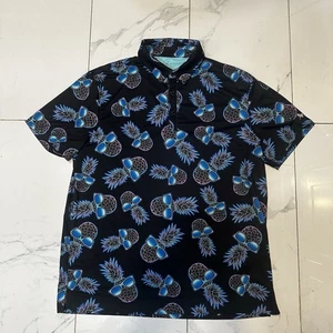 Birdie Bound Polo Shirt Mens Large Black Short Sleeve Performance Pineapples - Picture 1 of 5