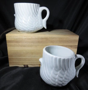 Unmarked Set of White Ceramic Swan Coffee Cups Mugs Korea Original Box NEW - Picture 1 of 5