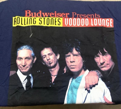 Camiseta promocional vintage década de 1990 Rolling Stones Voodoo Lounge 1994 estação de rádio GG - Imagem 1 de 4