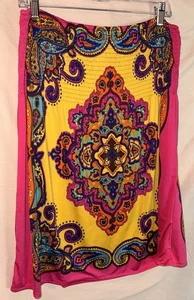 Twenty One kleines Boho Paisley Röhrentop rosa gelb trägerlos gesmokt Bohemian - Bild 1 von 7