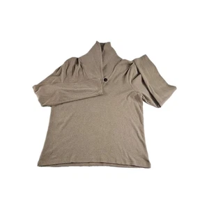 Lauren Ralph Lauren Turtleneck Button Sweater Shirt Women L Tan Ribbed Neck - Picture 1 of 10