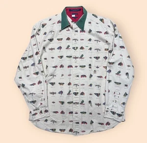 Vintage 1990s Tommy Hilfiger Fly Fishing Button Up Shirt Medium Vtg 90s - Picture 1 of 4