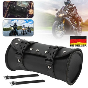 Motorrad Toolbag Werkzeug Leder Lenker Rolle Für Harley Chopper Tasche Schwarz - Bild 1 von 12