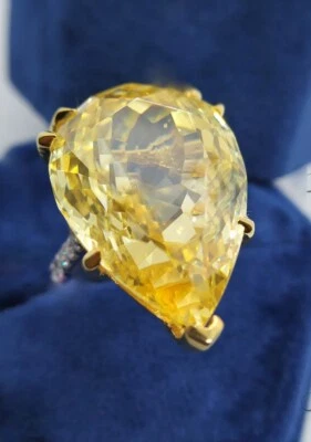 Anel feminino solitário de safira branca simulado citrino amarelo grande 95 quilates e 0,30 CT - Imagem 1 de 4