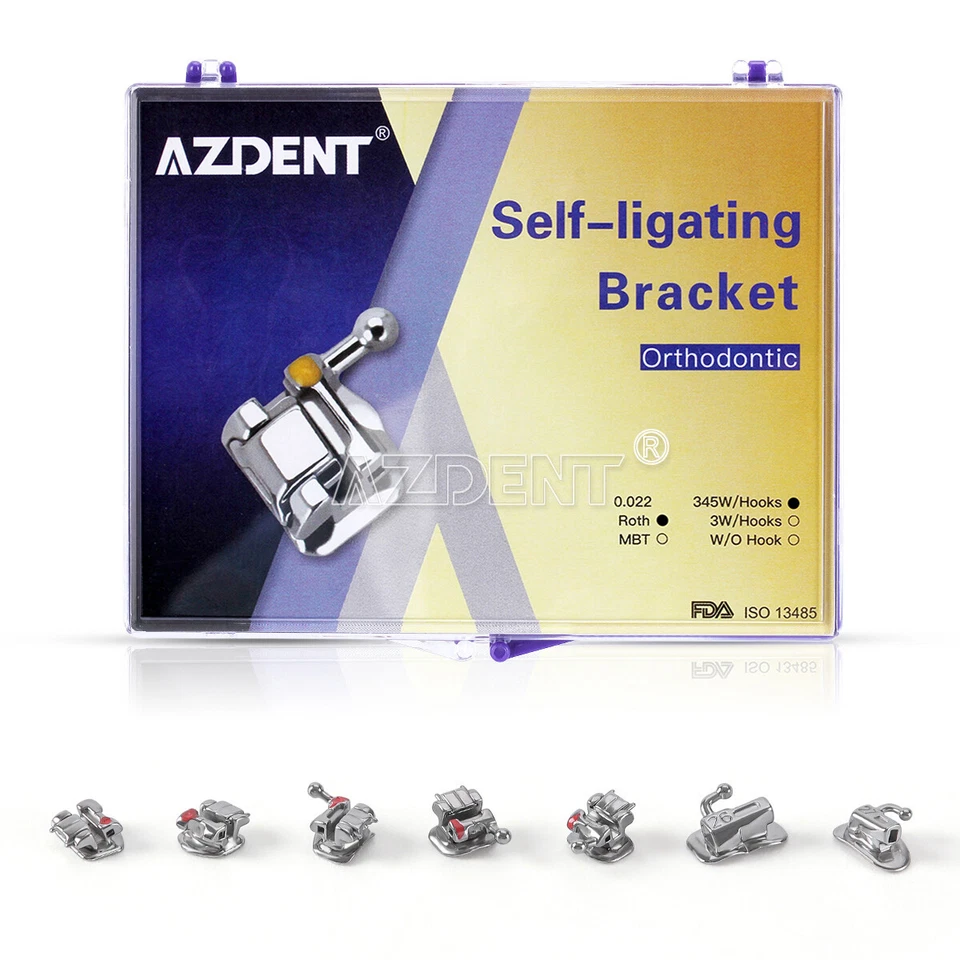 2x AZDENT Dental Passive Self Ligating Brackets Roth 022 Hook 345 Damon Q System