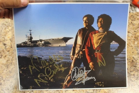 Nichelle Nichols and Walter Koenig signed photo  USS Enterprise Star Trek IV Cover