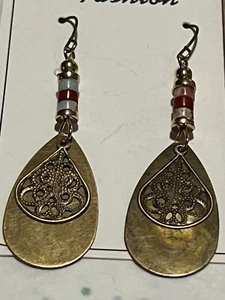 NEW Ethnic Bohemian Bronze Brass Beads Filigree Earrings 2x.5 - Picture 1 of 6