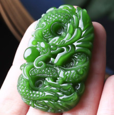 Chinese Hetian Jade Hand-carved Dragon Pendant Natural Green