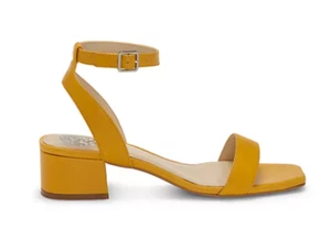 Vince Camuto Leather Heeled Ankle Strap Sandals-Jantta-Golden Mustard- 6 Wide - Picture 1 of 6