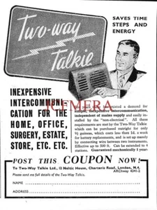 'Two-Way Talkie Ltd.' Office Intercom ADVERT Small Vintage 1946 Print Ad 162/104 - Afbeelding 1 van 1